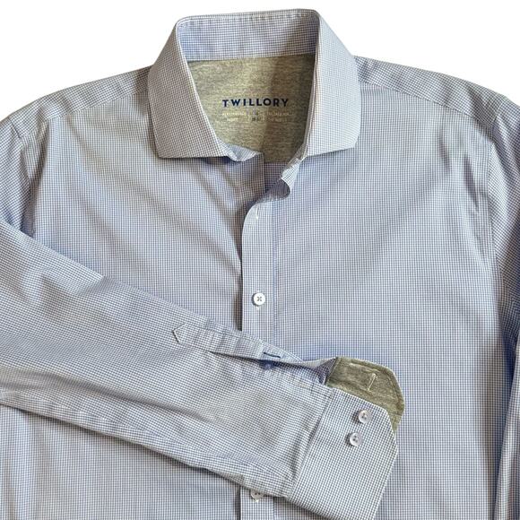 Twillory Performance Blue Houndstooth Long Sleeve Button Down Men's 16 36/37 - Picture 1 of 7